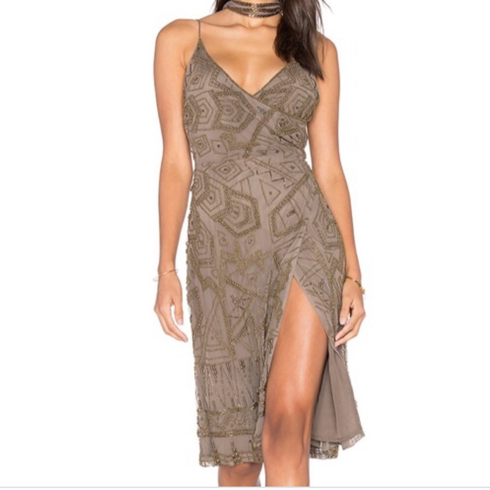 MAJORELLE beaded slit dress